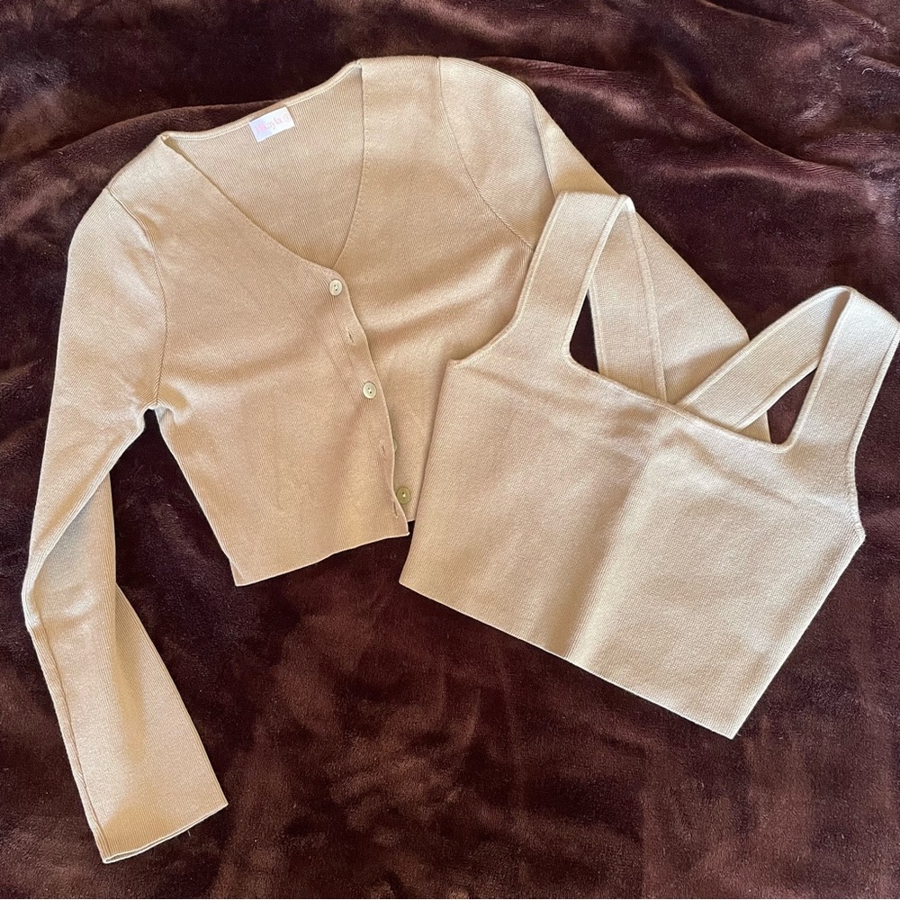 Taupe tank and cardigan set, S